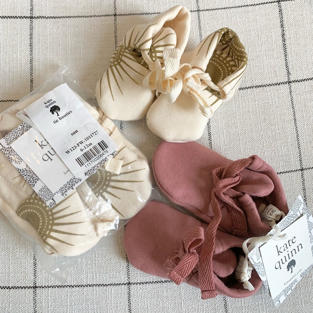 3 Pair of Adorable Kate Quinn Booties, Size Newborn, 0-3 Months, and 6-12 Months